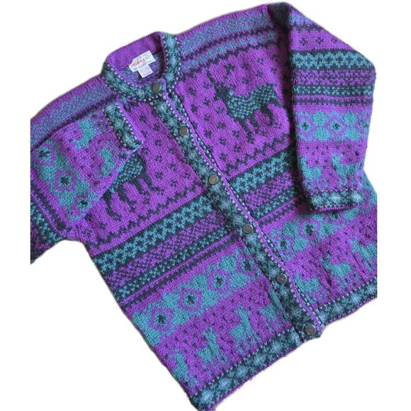 putumayo Sweaters - VTG Putumayo Wool Deer Cardigan Sweater Nordic Folk Art Cabin Core USA S
